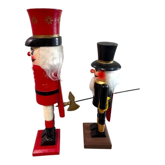 Vtg Hand-Painted Wooden Nutcracker Set of 2 Crafts Need Repair Red & Black READ - Picture 6 of 8